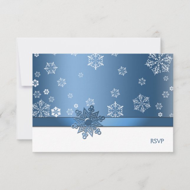 Winter Blue & White Snowflake RSVP Cards (Front)