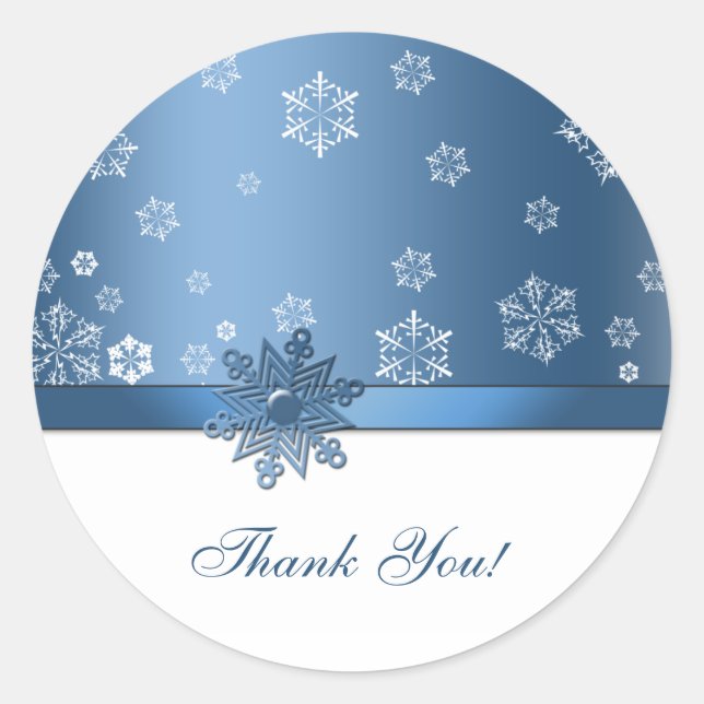 Winter Blue & White Snowflake Thank you Stickers (Front)