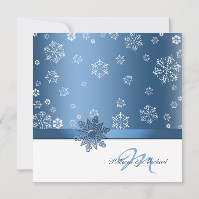 Winter Blue & White Snowflake Wedding Invites (Front)