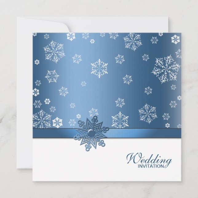 Winter Blue & White Snowflake Wedding Invites (Front)