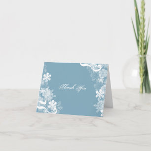 Winter Blue White Snowflake Wedding Thank You card