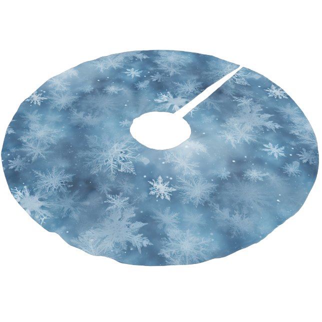 Winter Blue White Snowflakes Christmas Brushed Polyester Tree Skirt (Angled)