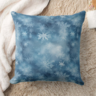 Winter Blue White Snowflakes Christmas Cushion