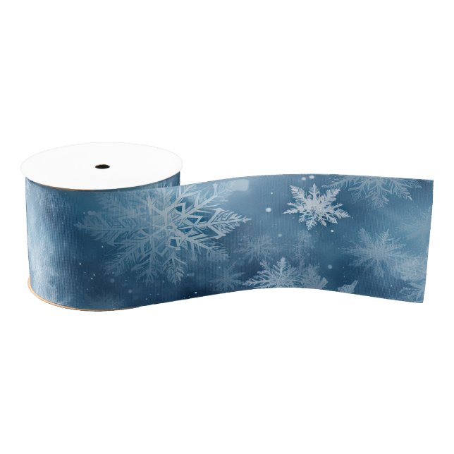 Winter Blue White Snowflakes Christmas Grosgrain Ribbon (Spool)
