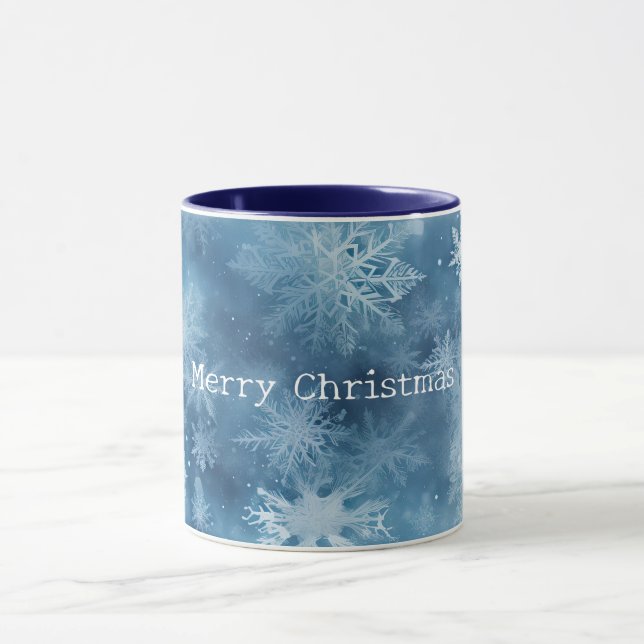 Winter Blue White Snowflakes Christmas Mug (Center)