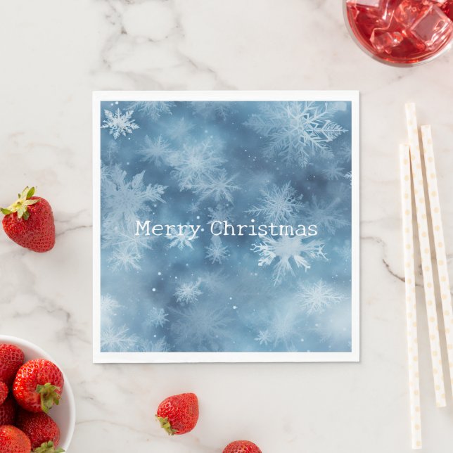 Winter Blue White Snowflakes Christmas Napkin (Insitu)