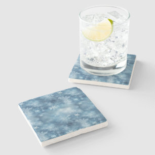 Winter Blue White Snowflakes Christmas Stone Coaster