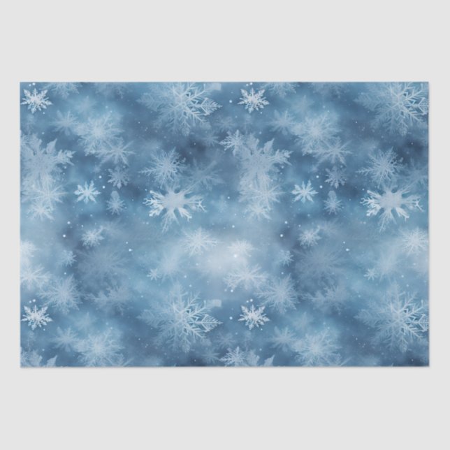 Winter Blue White Snowflakes Christmas Tissue Paper (Front)