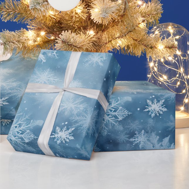 Winter Blue White Snowflakes Christmas Wrapping Paper (Holidays)