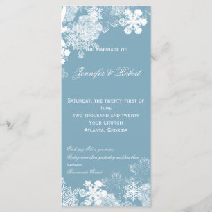 Winter Blue White Snowflakes Wedding Program Programme