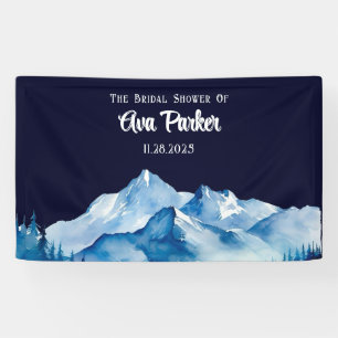Winter Blue White Snowy Mountains Bridal Shower Banner