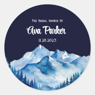 Winter Blue White Snowy Mountains Bridal Shower Classic Round Sticker
