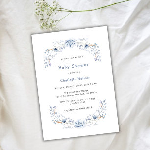 Winter Blue Wildflower Floral Wreath Baby Shower Invitation