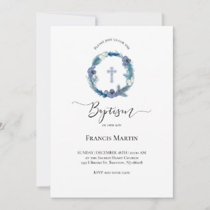 winter blue wreath watercolor   Baptism   Invitation