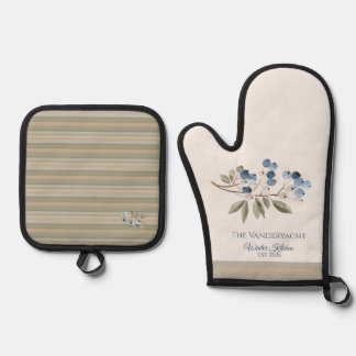 Winter Blueberry Botanical Oven Mitt & Pot Holder Set