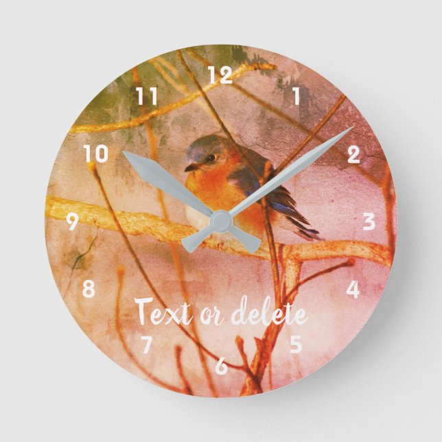 Winter Bluebird Abstract Personalised  Round Clock (Front)