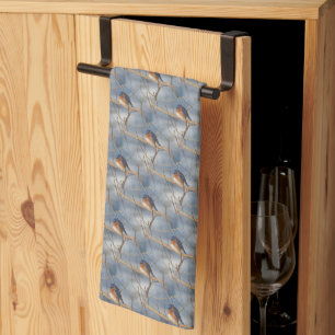 Winter Bluebird Animal Nature Pattern      Tea Towel