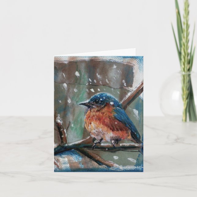 Winter Bluebird Art Thank You Card (Front)