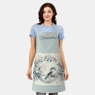 Winter Bluebird Berry Wreath Apron