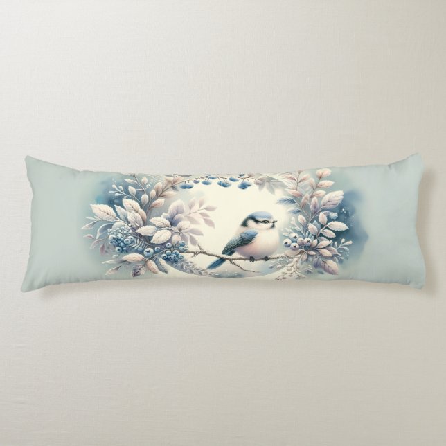 Winter Bluebird Berry Wreath Body Cushion (Front)