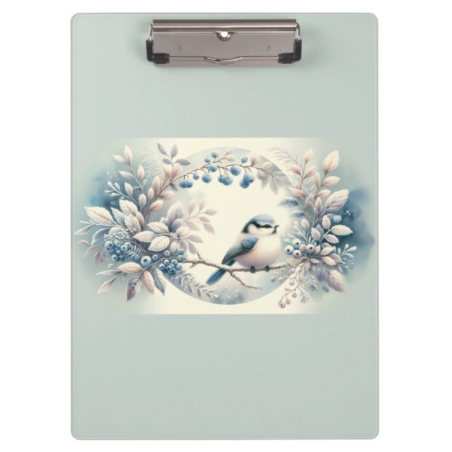 Winter Bluebird Berry Wreath Clipboard (Front)