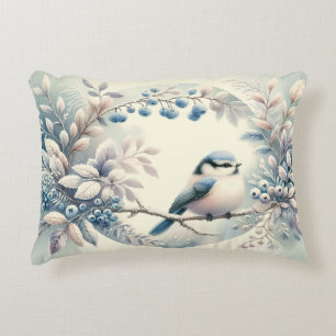 Winter Bluebird Berry Wreath Decorative Cushion