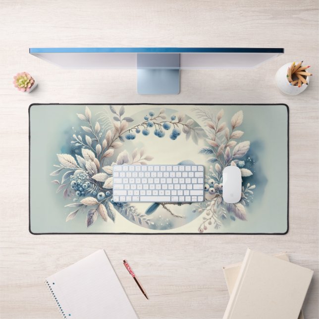 Winter Bluebird Berry Wreath Desk Mat (Office 1)