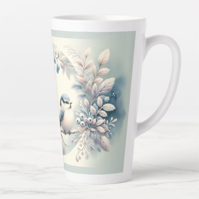 Winter Bluebird Berry Wreath Latte Mug (Right)
