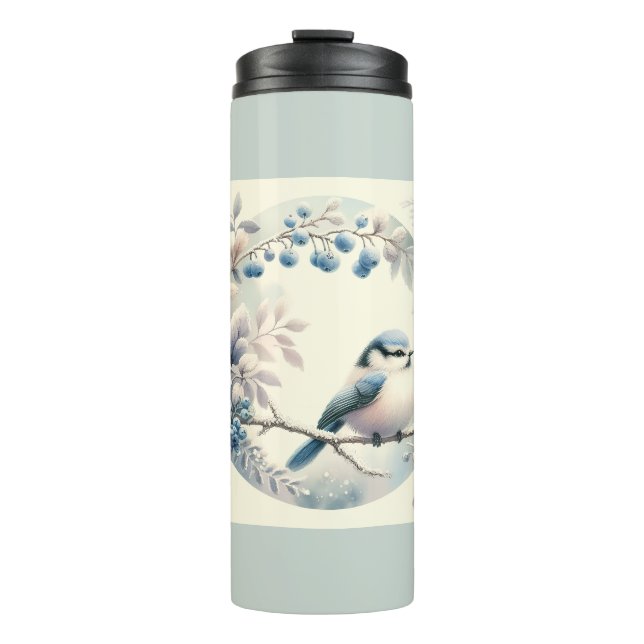 Winter Bluebird Berry Wreath Thermal Tumbler (Front)