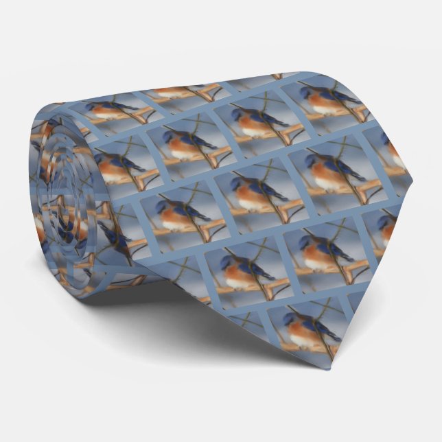 Winter Bluebird Nature Art Tie (Rolled)