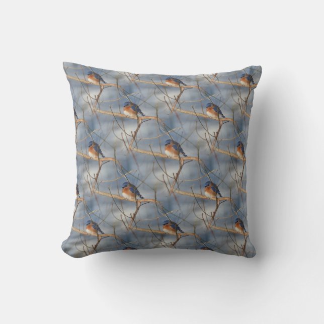 Winter Bluebird Nature Pattern Cushion (Front)