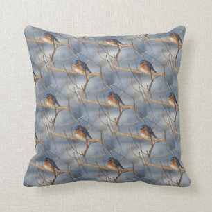 Winter Bluebird Nature Pattern Cushion