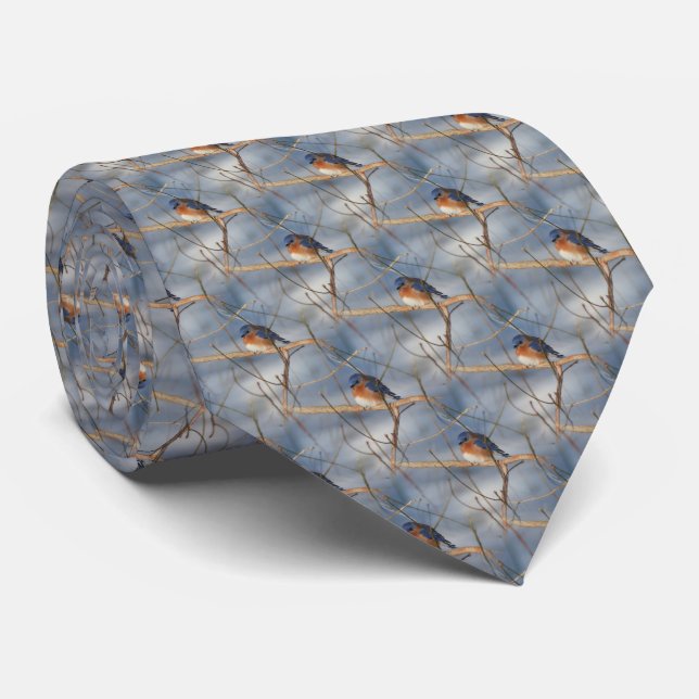 Winter Bluebird Nature Pattern Tie (Rolled)