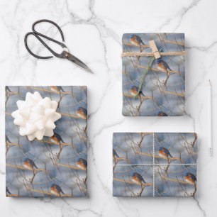 Winter Bluebird Nature Pattern Wrapping Paper Sheet