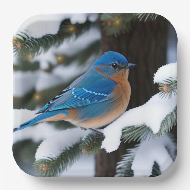 Winter Bluebird Paper Plate (Front)