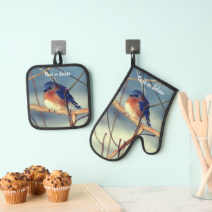 Winter Bluebird Personalised   Oven Mitt & Pot Holder Set