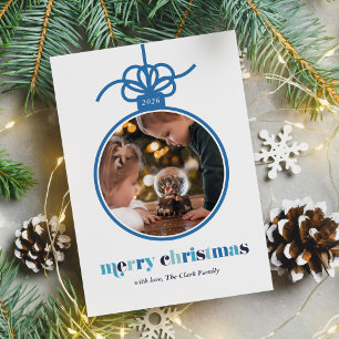 Winter Blues Bold Letters Ornament Photo Holiday Card
