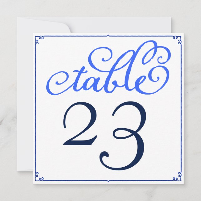 Winter Blues Calligraphy Script Table Number Cards (Front)