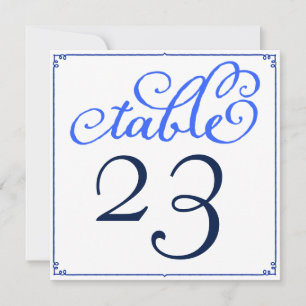 Winter Blues Calligraphy Script Table Number Cards