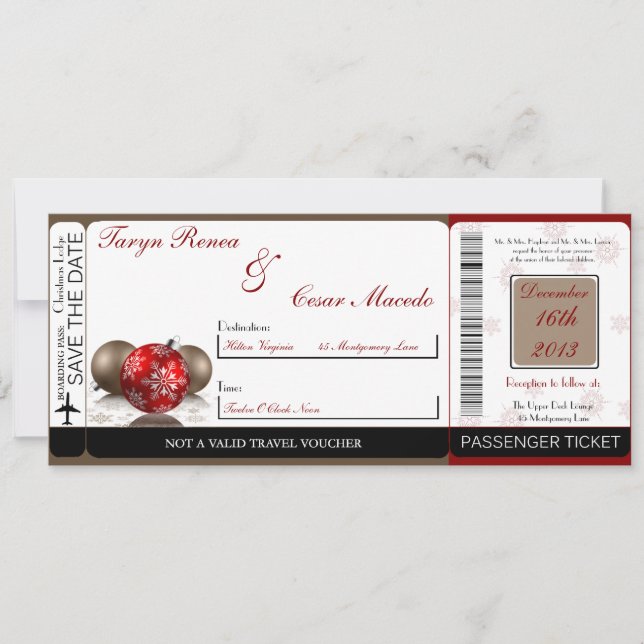 Winter Blur Boarding Pass Wedding Invitation (Front)