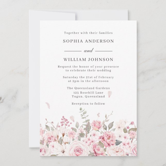 Winter Blush Elegant Watercolor Flowers Wedding Invitation (Front)