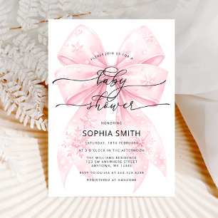 Winter Blush Pink Bow Girl Baby Shower Invitation