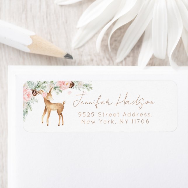 Winter blush pink deer minimalist Return Address (Insitu)