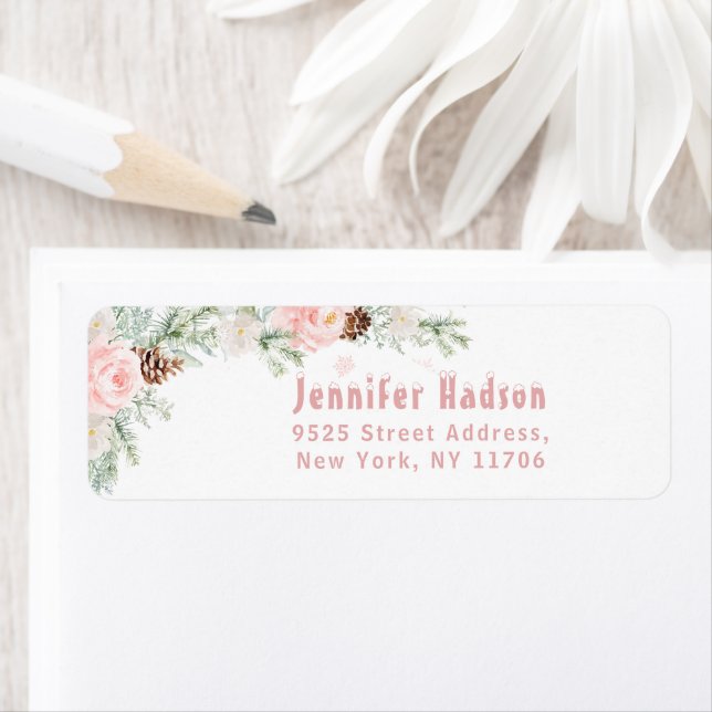 Winter blush pink evergreen Return Address (Insitu)