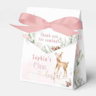 Winter blush pink first birthday deer favour box