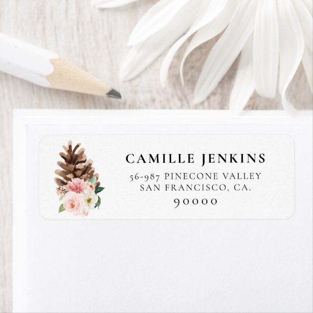Winter Blush Pink Floral Return Address Label (Insitu)