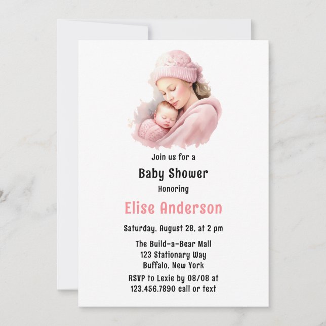 Winter Blush Pink Mother & Child Girl Baby Shower Invitation (Front)