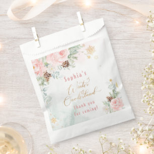 Winter blush pink winter onederland birthday favour bags