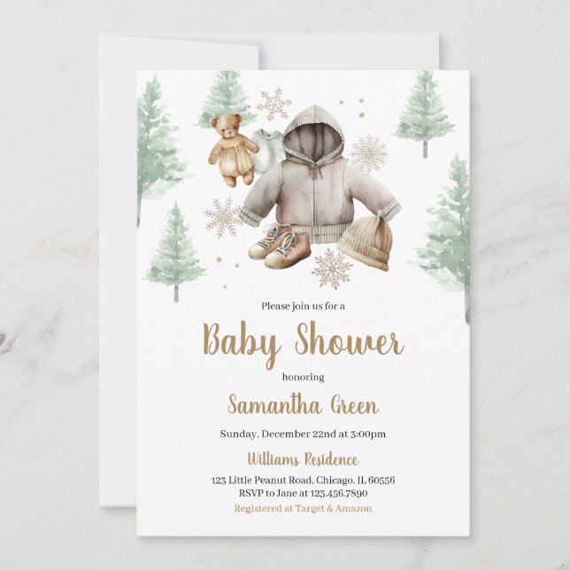 Winter Boho Baby Clothes Baby Shower Invitation (Front)