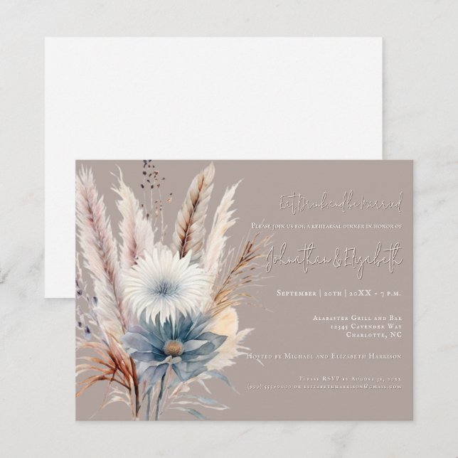 Winter Boho Floral | Beige Rehearsal Dinner Invitation (Front/Back)